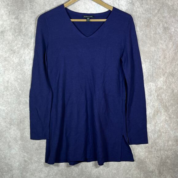 Eileen Fisher Sweater Womens Size XXS Blue Knit Long Sleeves V-Neck Tunic‎ - Picture 1 of 8